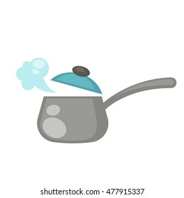 Cocinando olla de sopa con tapa. Vajilla inoxidable en la cocina. Aislado sobre fondo blanco. Ilustración vectorial.