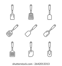 Cooking Spatula Icon Collection. Simple Line Art Illustration of Various Kitchen Utensils

