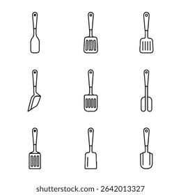 Cooking Spatula Icon Collection. Simple Line Art Illustration of Various Kitchen Utensils
