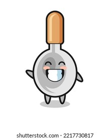 cooking spoon cartoon character doing wave hand gesture , cute design