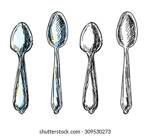 Cooking spoon in hand drawn style, for restaurant food tool and cutlery utensil design