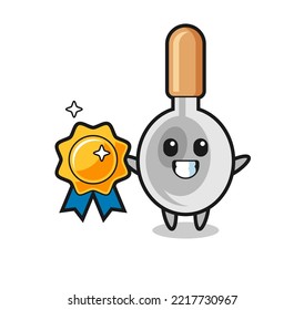 cooking spoon mascot illustration holding a golden badge , cute design
