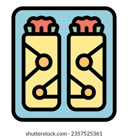 Vector de contorno de icono de rollo de primavera de cocina. Cocina quesa. Color de la comida asiática