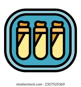 Cooking spring roll icon outline vector. Asian menu. Plate lunch color flat