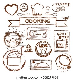Cooking stamp set for cooking lesson brochure or package decor.