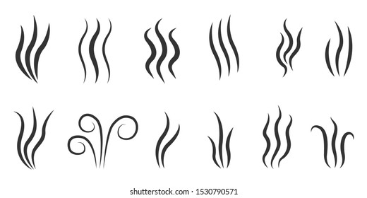 Cooking steam symbols. Aromas vaporize symbols. Smells line icon set, smoke signs Vector illustration