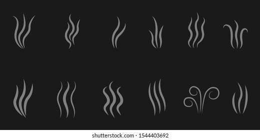 Cooking steam symbols. Aromas vaporize symbols. Smells line icon set, smoke signs Vector illustration