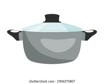 Cooking steel pot. Kitchen utensils. Vector illustration.