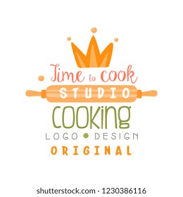 Cooking studio, time to cook logo design, emblem can be used for culinary class, school, course hand drawn vector Illustration
