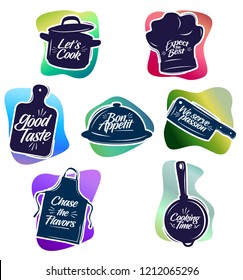 Cooking Stuff with Catchy Tagline emblem Object Illustration Stock Vector Set