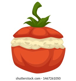 Cooking stuffed tomato with garlic sauce isolated vegetable dish vector culinary recipe vegan meal ingredients homemade food, or product vegetarian snack farm harvest and mayonnaise or sour cream