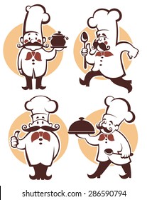 cooking symbols, food and chef silhouettes, vector collection emblems for your menu