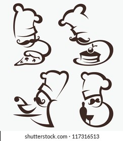 cooking symbols, food and chief silhouettes, vector collection