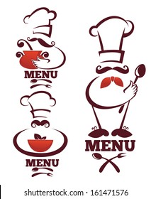 cooking symbols, food and chief silhouettes, vector collection emblems for your emblems