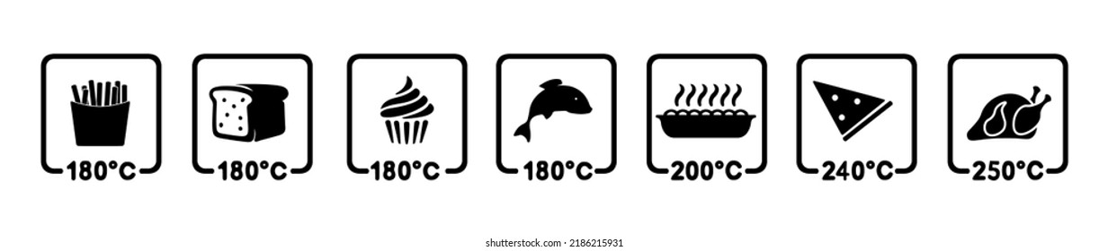 Cooking temperature icons. Flat black and white symbol of degrees Celsius. Technology sign.