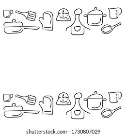 Cooking template frame with Cutlery, kitchen utensils. Hand drawn Cutlery. Place for Text. Vector illustration