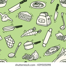 cooking themed doodle seamless background