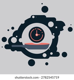 Cooking time concept icon with frying pan and clock vector illustration.