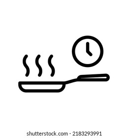 Cooking time icon with pan and clock in black outline style