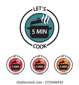Cooking Time Icon Set - 5 Minutes Vector Button Food Concept - Restaurant Logo Isolated On White Background