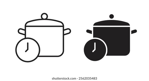 Cooking time icons in flat and line style set.