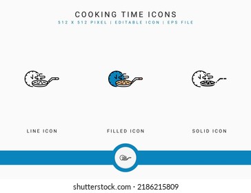 Cooking time icons set vector illustration with solid icon line style. Kitchen utensils concept. Editable stroke icon on isolated background for web design, user interface, and mobile application
