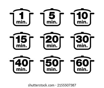 Cooking time information icon vector. Outline vector set of icon. Cooking time icon set. Cooking time in minutes.