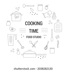 Cooking time kitchen tools icons set