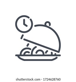 Cooking time line icon. Plate with fooad and Time vector outline sign.