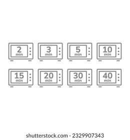 Cooking time line vector icons. Microwave for 5, 10 minutes line icon set.