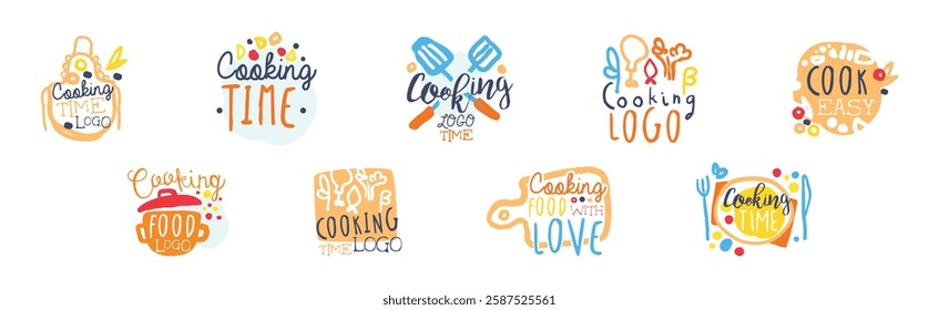 Cooking Time Logo and Bright Label Design Vector Set