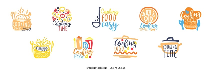 Cooking Time Logo and Bright Label Design Vector Set