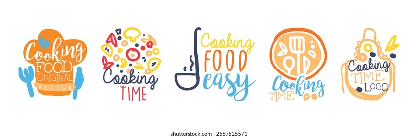 Cooking Time Logo and Bright Label Design Vector Set