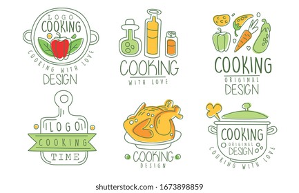 Cooking Time Logo Collection, Cooking with Love Hand Drawn Badges Vector Illustration