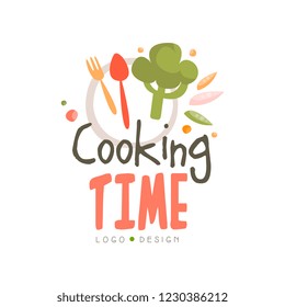 Cooking time logo design, hand drawn badge can be used for culinary class, course, school vector Illustration on a white background