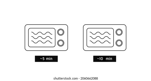 Cooking time vector icon. Meal Timer logo design. 5 minutes cook in boiling saucepan, fry pan,  microwave watt and oven cooker.  Instructions for packaging food products. Isolated elements.