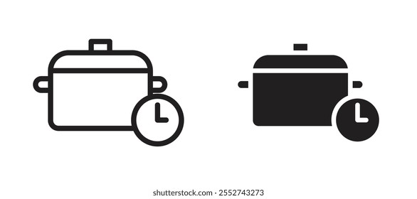 Icono de Vector de tiempo de cocción conjunto negro relleno y estilo delineado.