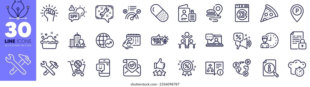 Cooking timer, Education idea and Launder money line icons pack. Spanner, Inspect, Spf protection web icon. Confirmed mail, Shopping cart, Smile pictogram. Video conference. Vector