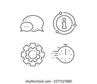 Cooking timer line icon. Chat bubble, info sign elements. Frying stopwatch sign. Food preparation symbol. Linear cooking timer outline icon. Information bubble. Vector