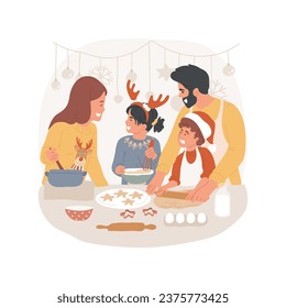 Cooking together isolated cartoon vector illustration. Family members cooking food in the kitchen for xmas celebration, religious holiday spirit, Christmas time together vector cartoon.