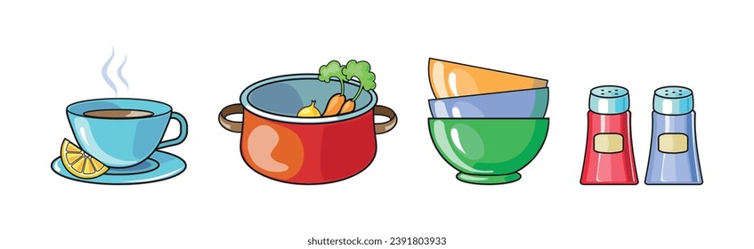 Cooking Tool and Kitchenware for Culinary Use Vector Set