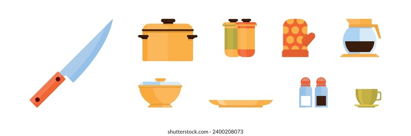 Cooking Tool and Kitchenware for Culinary Use Vector Set