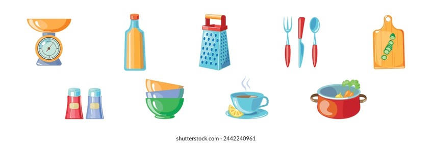 Cooking Tool and Kitchenware for Culinary Use Vector Set