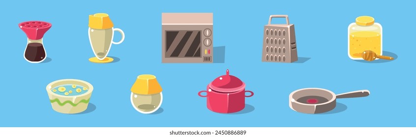 Cooking Tool and Kitchenware for Culinary Use Vector Set