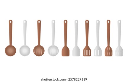 Cooking Tool Spatula Vector. Wooden and Stainless Spatula Icon. Kitchen Utensils Spatula.