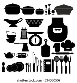 Cooking tools and dishes icons set.