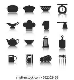 Cooking tools and dishes icons set .Kitchen collection - vector silhouette