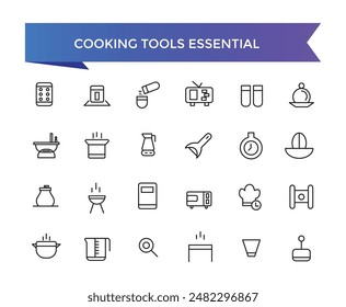 Cooking Tools Essential Icons set with editable stroke collection for web and ui. Line icons pack. Vector illustration.