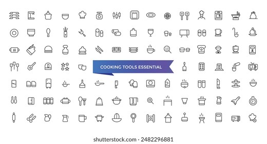 Herramientas de cocina Iconos esenciales con colección de trazo editable para Web y ui. Paquete de iconos de línea. Ilustración vectorial.
