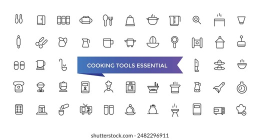 Cooking Tools Essential Icons set with editable stroke collection for web and ui. Line icons pack. Vector illustration.